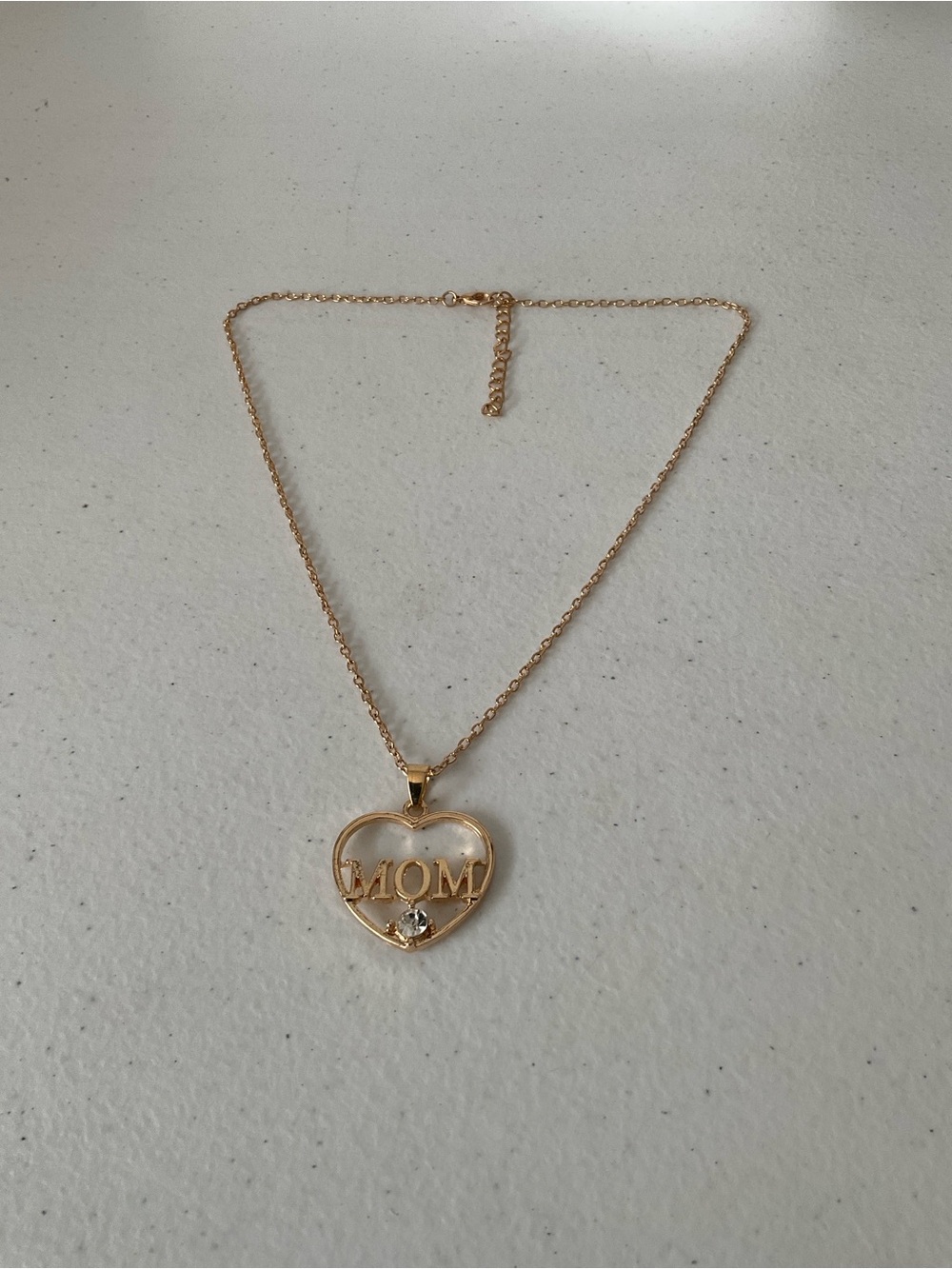 Gold Tone Heart 'MOM' Pendant Necklace with Crystal Accent